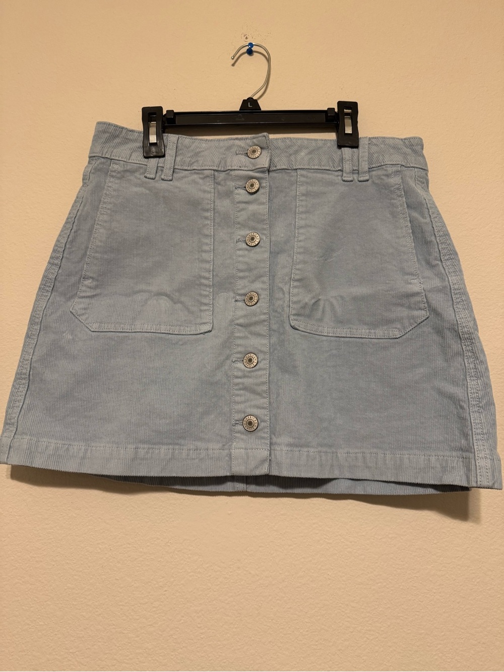 American Eagle Outfitters Light Blue Button-Front Corduroy Mini Skirt